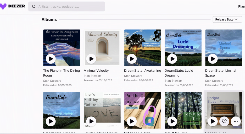 A screenshot of Stan Stewart's albums on a streaming platform